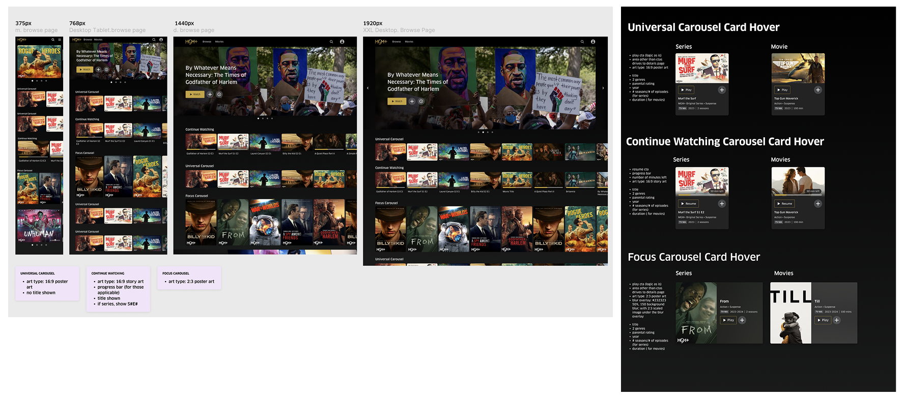Carousel designs adapted across web, mobile, and TV platforms